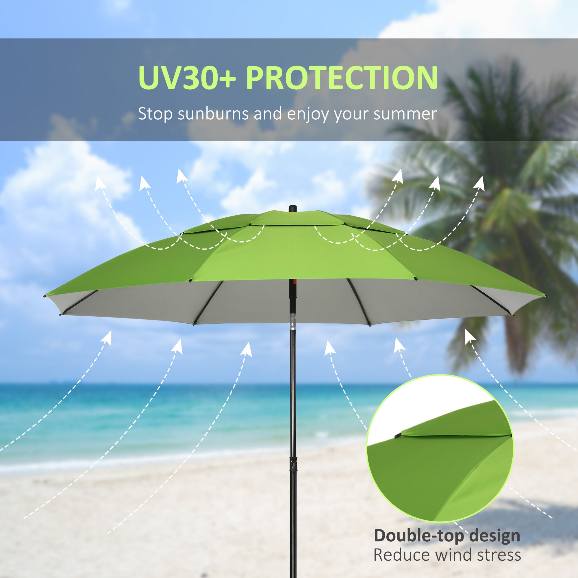 Outsunny 6.6ft Arched Beach Umbrella: Angle Adjustable with UV30+ Protection for Outdoor, Green 