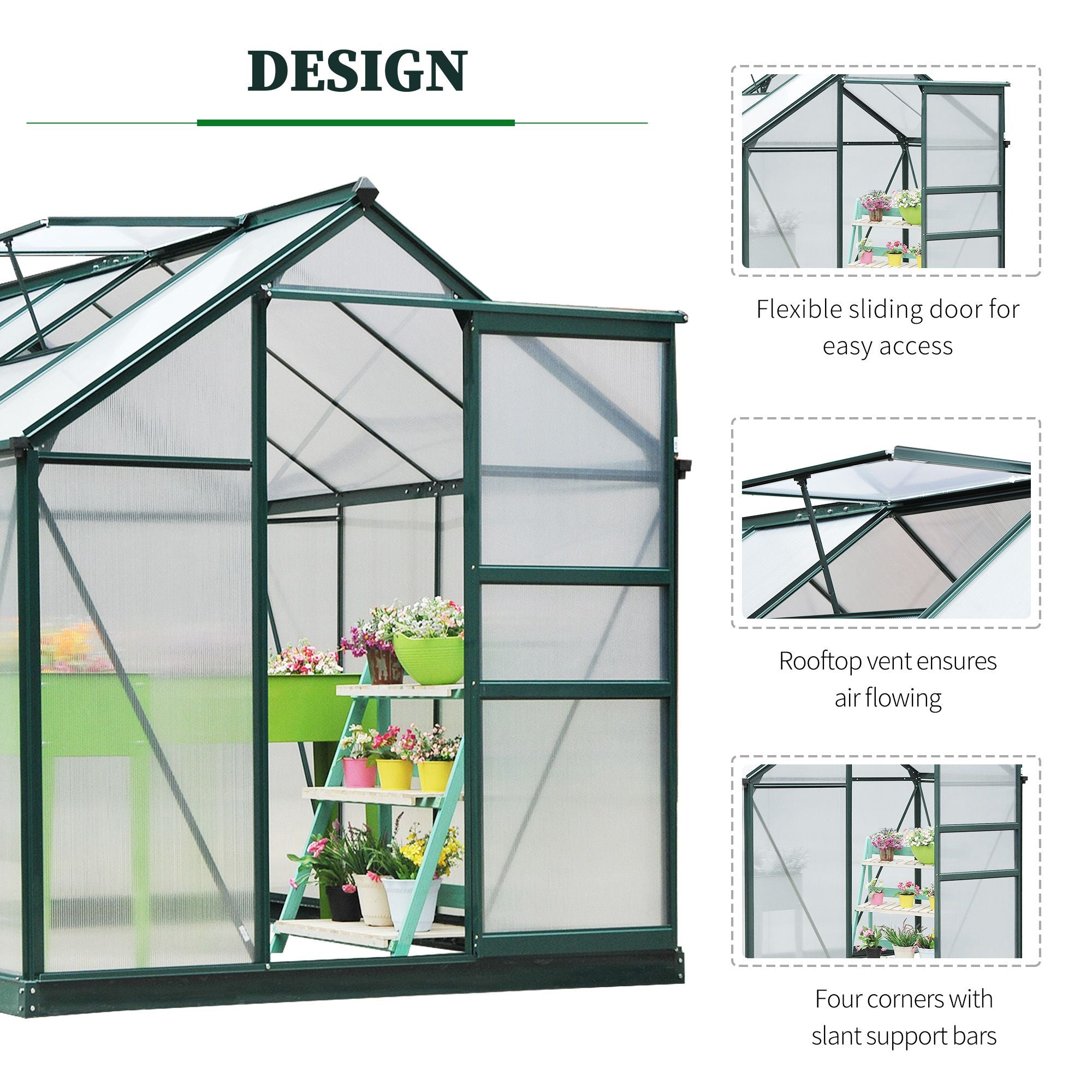Outsunny 6.2' x 8.3' x 6.6' Clear Polycarbonate Greenhouse, Large Walk-In Green House Garden w/ Grow Galvanized & Base Aluminium Frame 