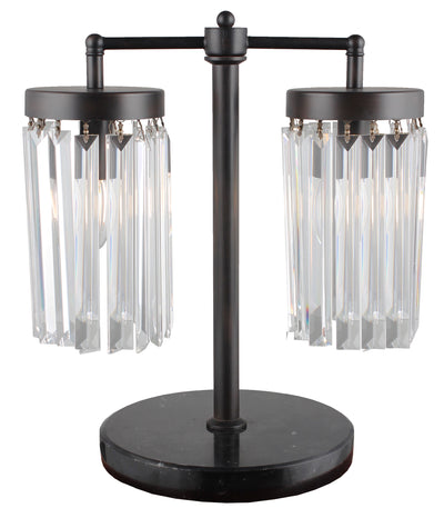 18" Black Iron Two Light Cylinder Bedside Table Lamp With Clear Cylinder Shade 