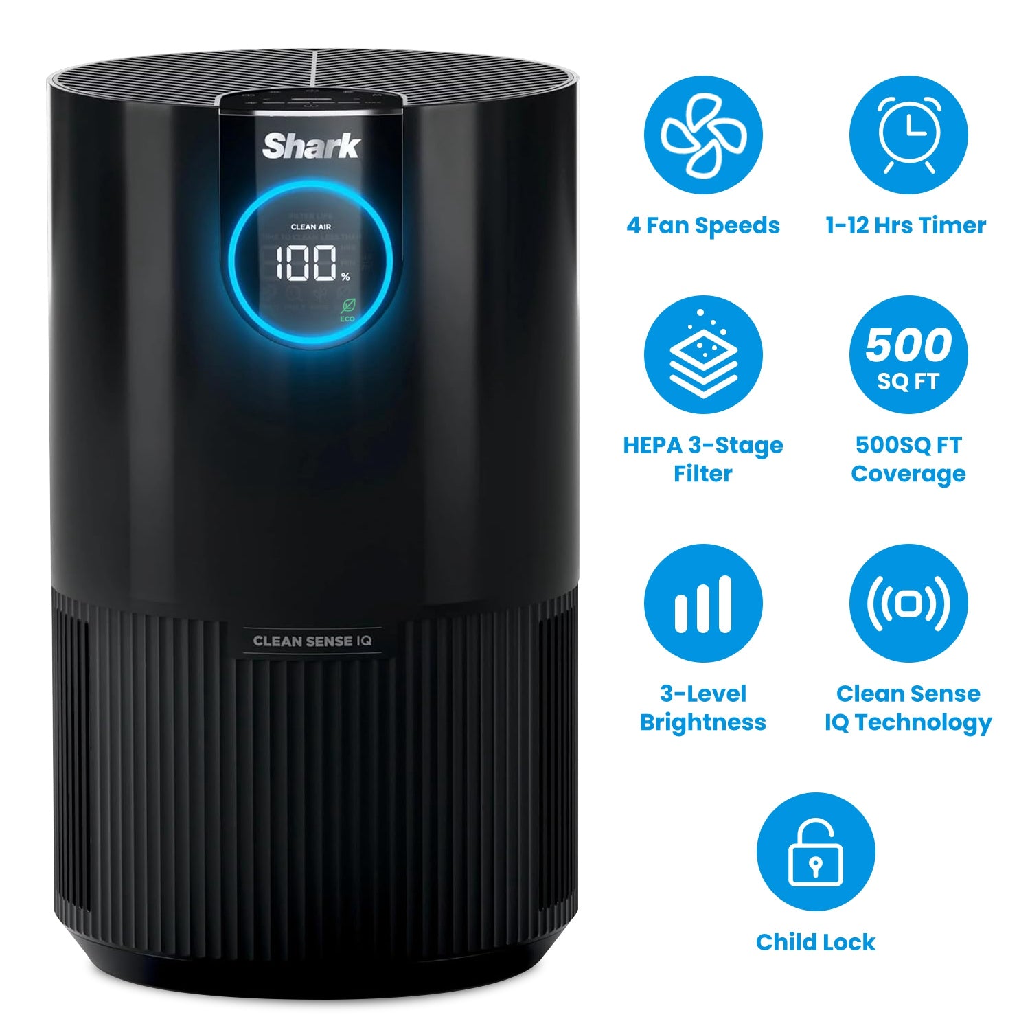 Shark HP100 Air Purifier with True HEPA Air Filter Covers Up To 500sq ft with 4 Fan Speeds Auto Modes Removes Smoke Dust Allergens Pollutants 