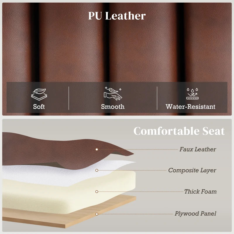 Bedroom Bench PU Leather End of Bed Bench with Cylindrical Seat and Metal Legs for Bedroom Living Room Hallway Brown