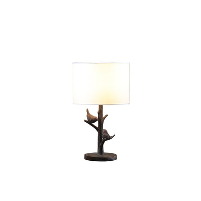 19" Rustic Dark Bronze Birds on a Tree Table Lamp With White Shade 