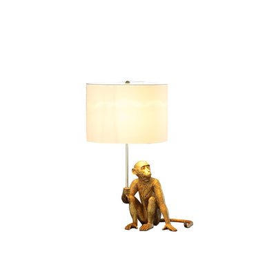 26" Antiqued Gold Sitting Monkey Table Lamp With White 