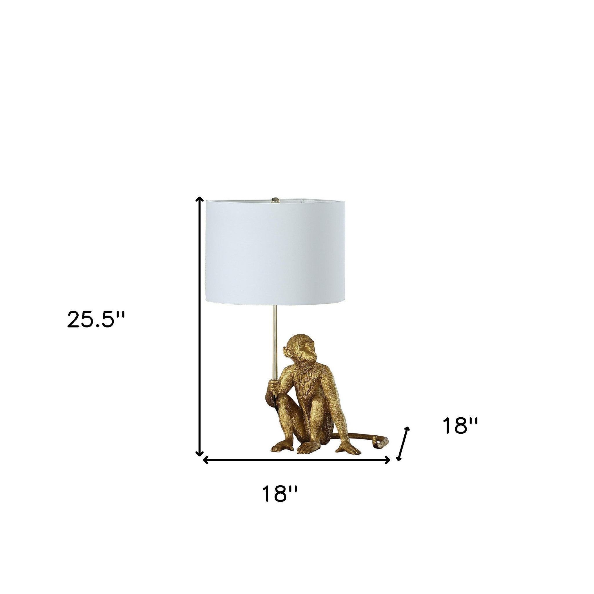 26" Antiqued Gold Sitting Monkey Table Lamp With White 