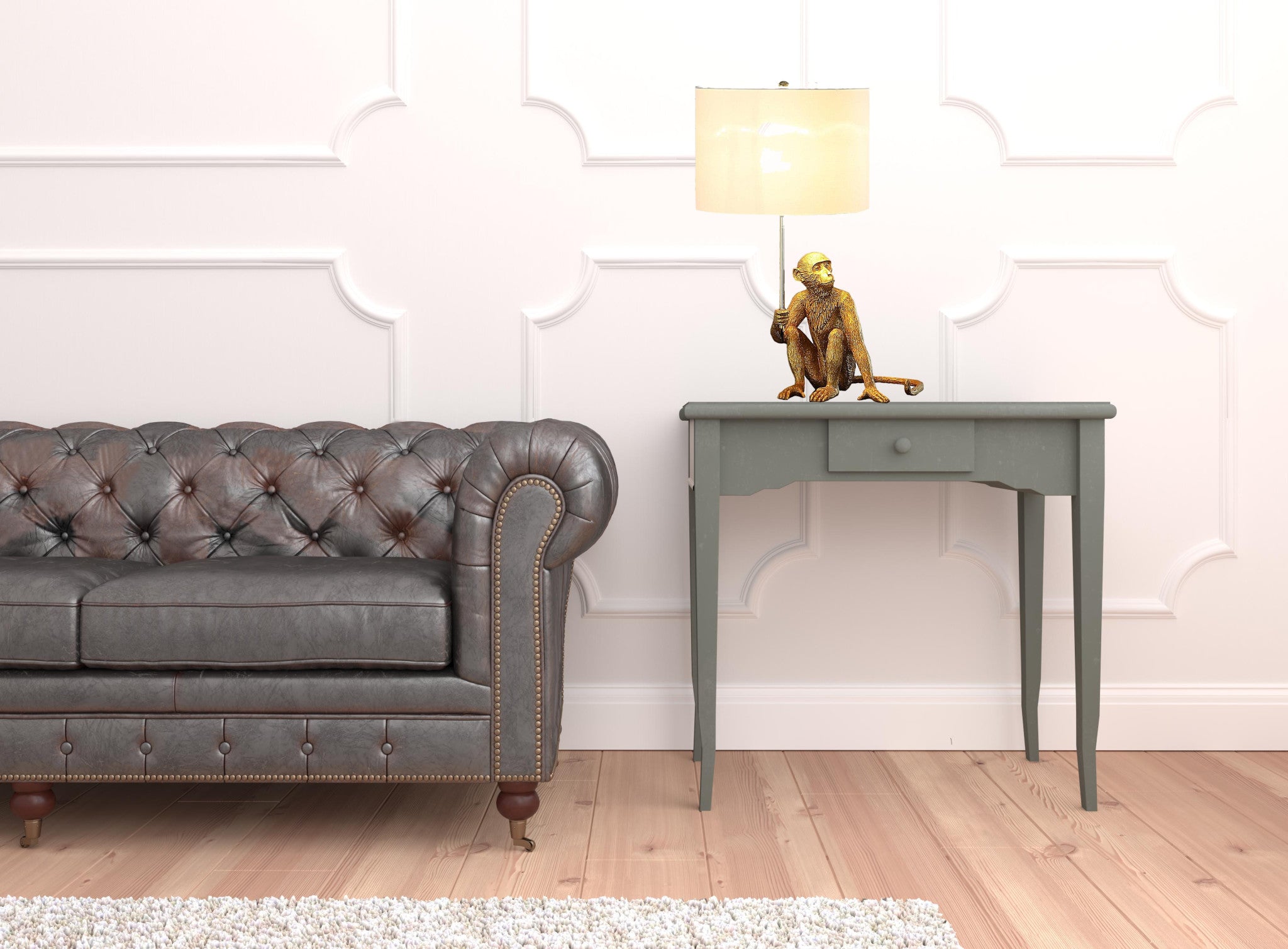 26" Antiqued Gold Sitting Monkey Table Lamp With White 