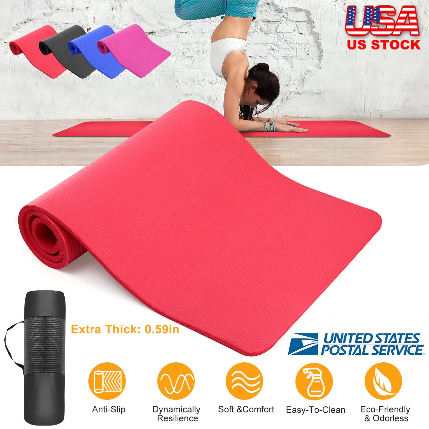 0.6-inch Thick Yoga Mat Anti-Tear High Density NBR Exercise Mat Anti-Slip Fitness Mat for Pilates Workout Cushion w/Carrying Strap Storage Bag 