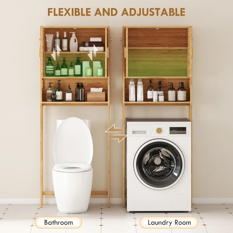 Over the Toilet Cabinet, Bathroom Organizer with 2 Doors, Open Compartment and Adjustable Shelf, Natural Wood Finish