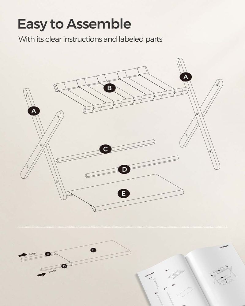 SONGMICS Folding Suitcase Stand with Storage Shelf 