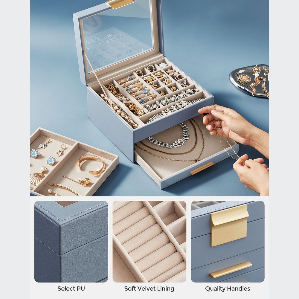 SONGMICS Jewelry Box with Glass Lid 
