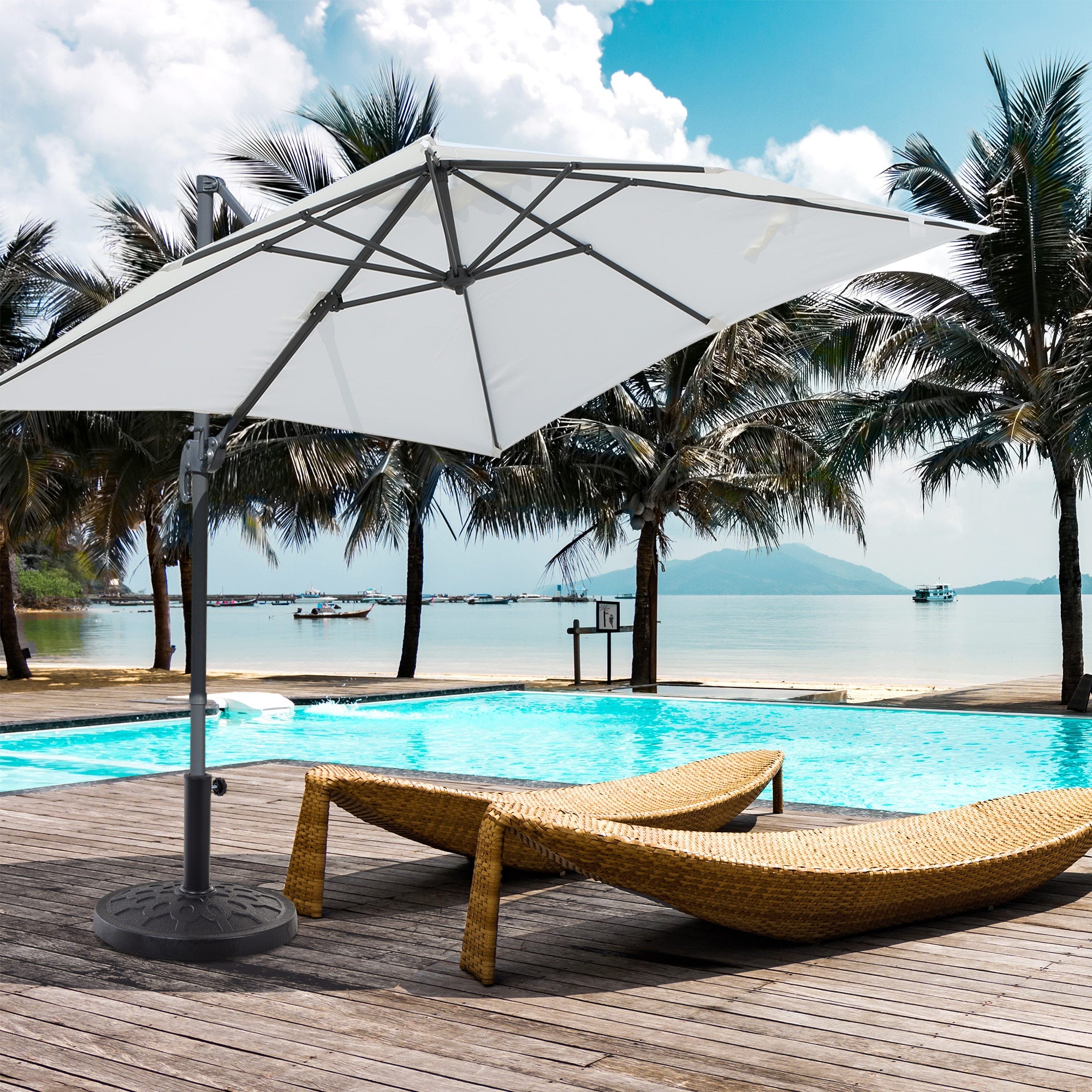 Outsunny Umbrella Base: Resin Round Patio Parasol Stand Holder Coated Pole for Outdoor Black 