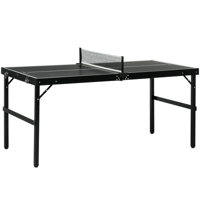 Soozier Mid-size Folding Table Tennis Table with Aluminium Frame, Portable Outdoor Ping Pong Table with Net, Black 