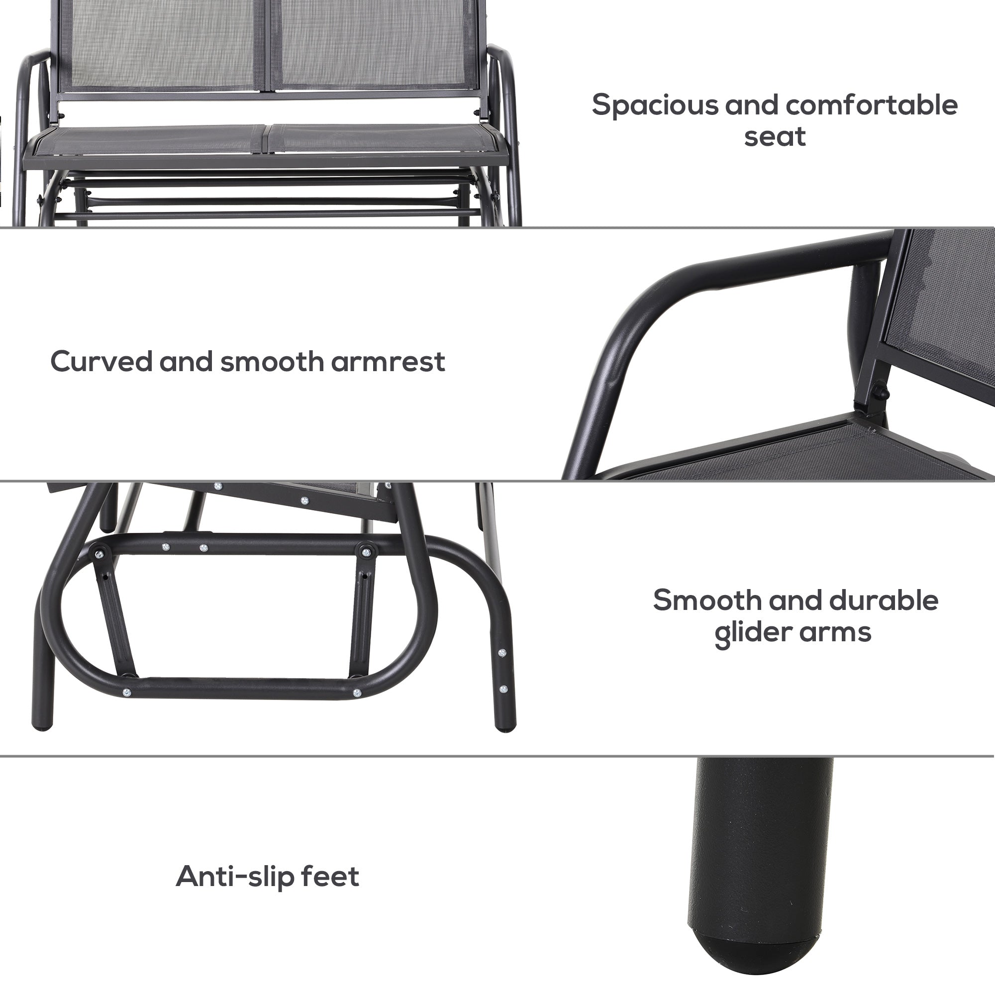 Outsunny Patio Double Glider Outdoor Steel Sling Fabric Gliding Bench Garden Swing Chair Heavy-Duty Porch Rocker Garden Loveseat Grey 