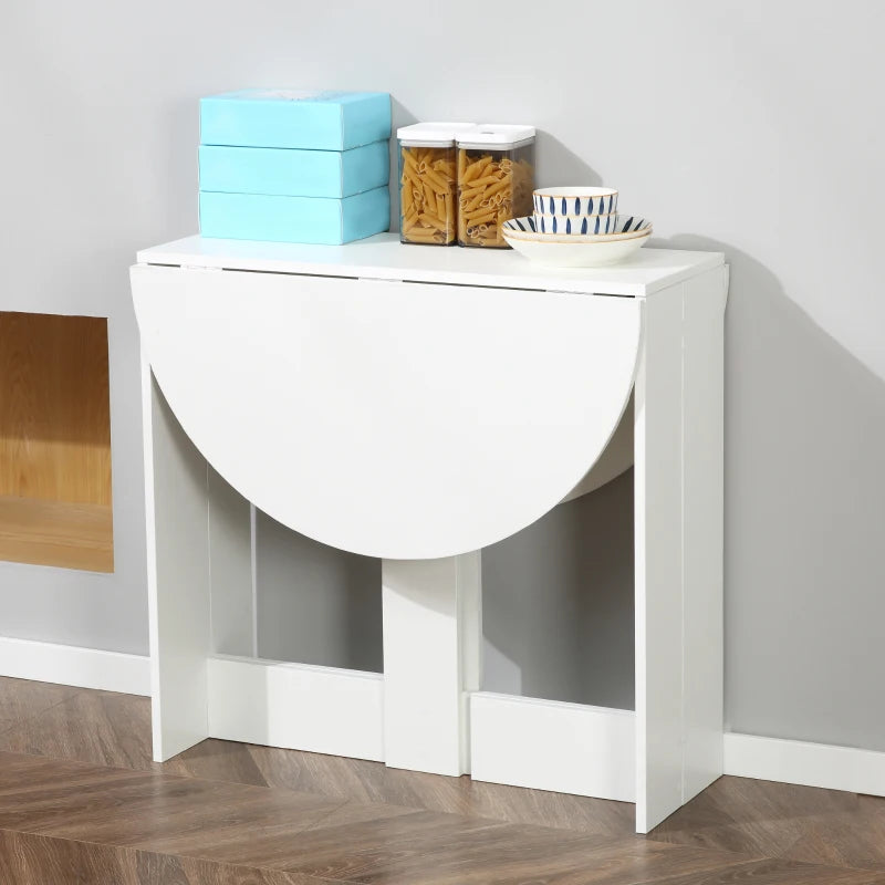Folding Dining Table, 41" Drop Leaf Table for Small Spaces, Oval Foldable Table for Kitchen, Dining Room, White