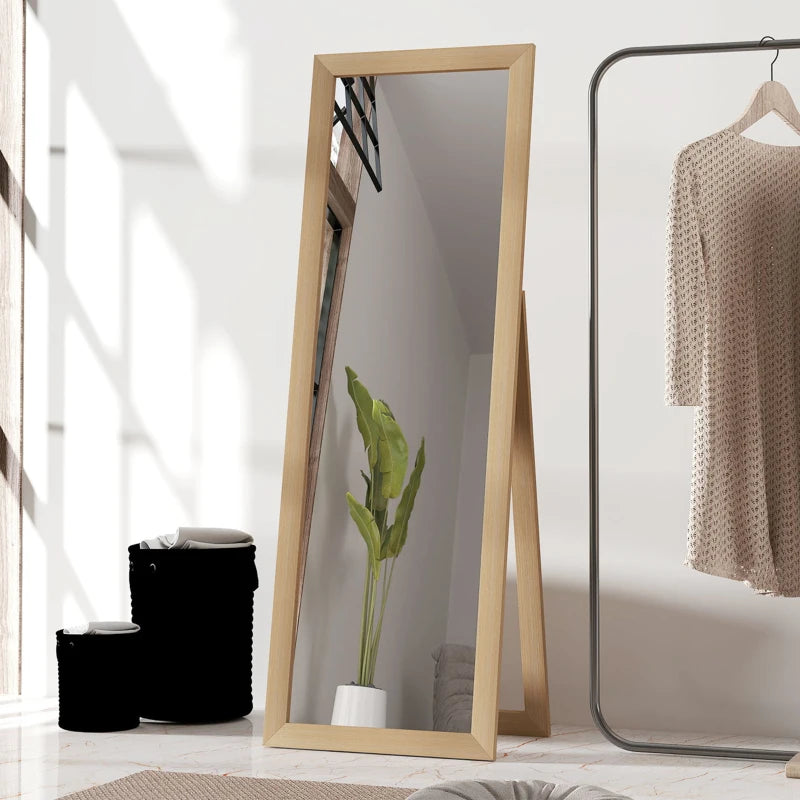 58" x 20" Floor Standing Mirror, Full Body Mirror for Bedroom, Living Room, Oak