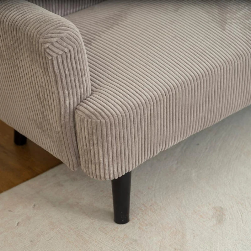 Modern Couch, 3 Seater Sofa, Corduroy Loveseat with Rubberwood Legs and Extra-Wide Seat, Light Grey