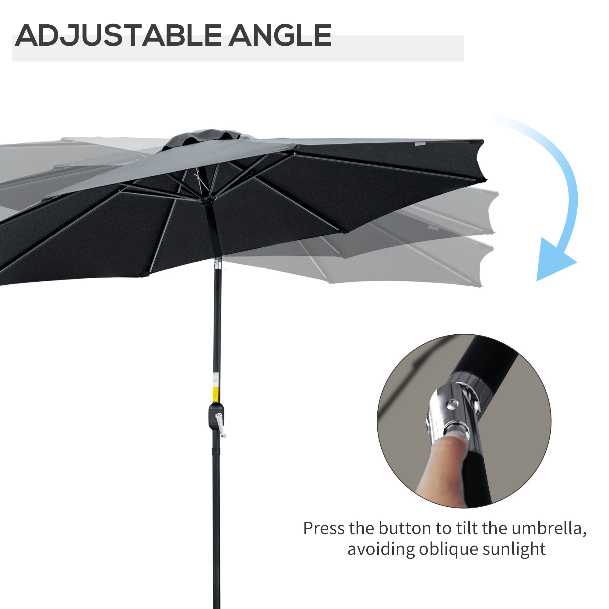 Outsunny Round Market Patio Sunshade: 10'x 8' with Crank Handle Tilt for Outdoor Garden Lawn, Black 