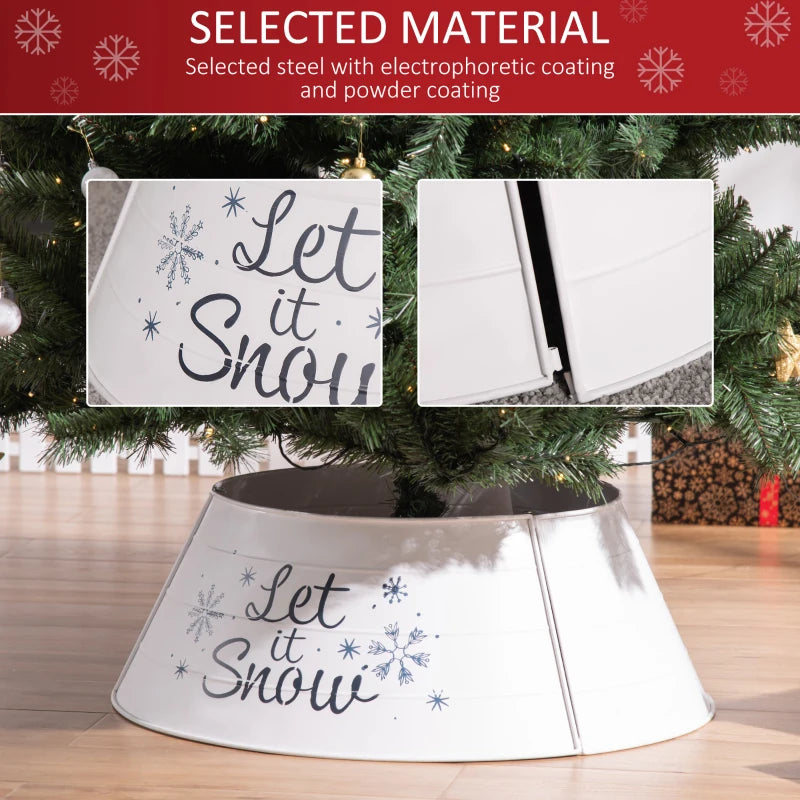 HOMCOM 26" Metal Christmas Tree Collar – Round Tree Ring in White for Holiday Home Decoration 