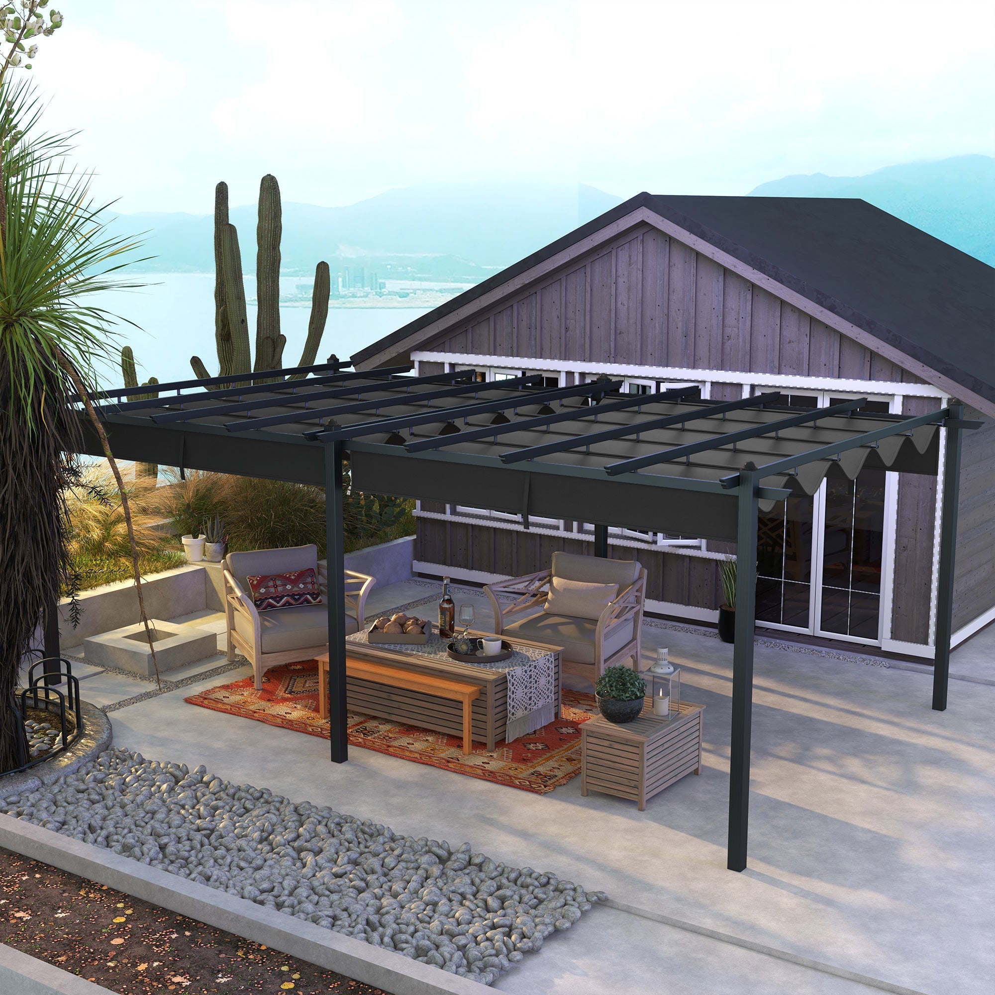 Outsunny Aluminum Retractable Pergola 11.7'x19.6' for Patio Garden Deck Grill Shade Canopy 