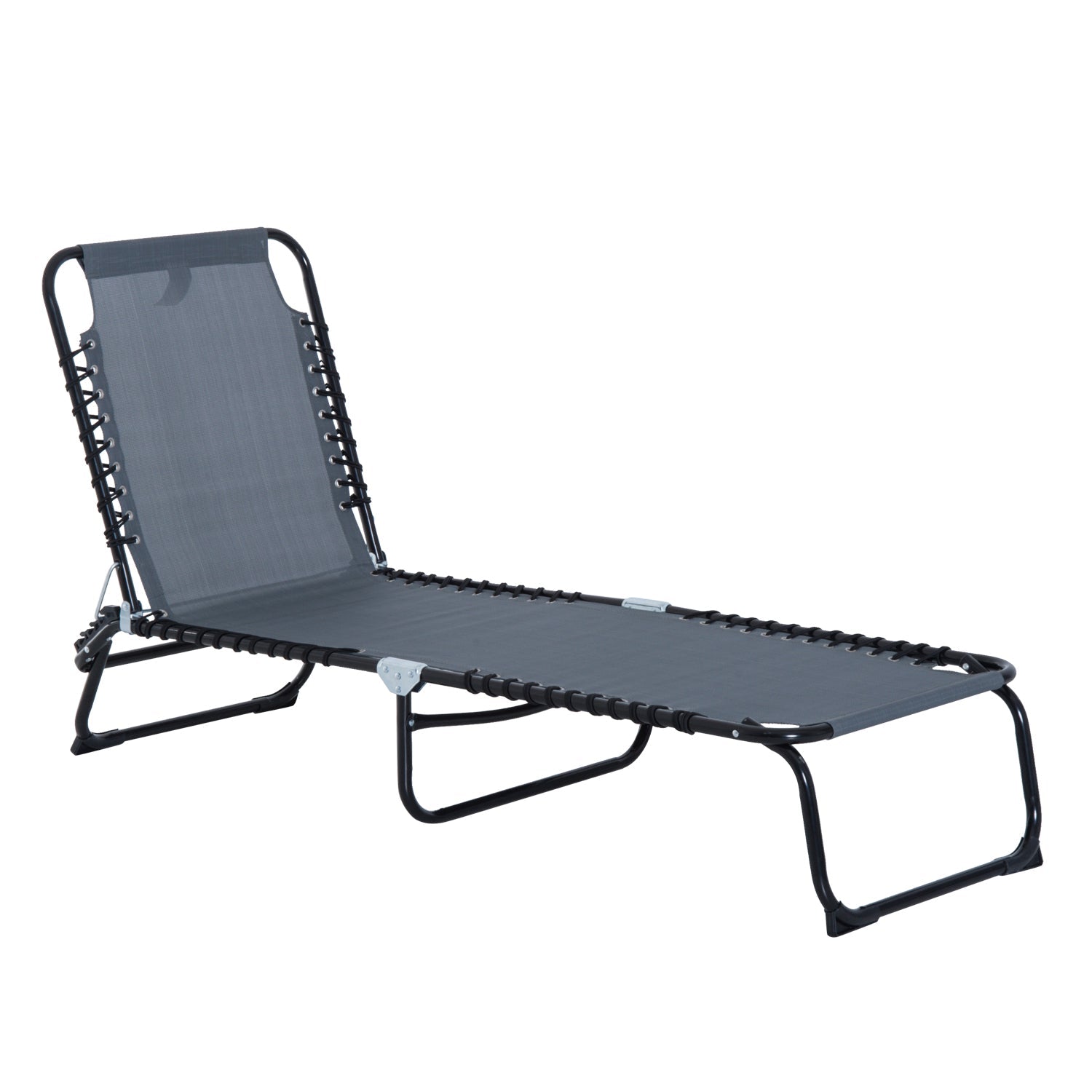 Outsunny Adjustable Folding Beach Bed 4-Level Reclining Lounger Lightweight Portable Camping Grey 