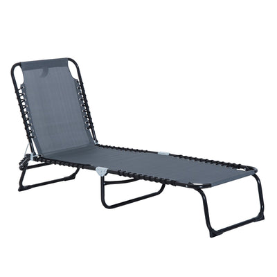 Outsunny Adjustable Folding Beach Bed 4-Level Reclining Lounger Lightweight Portable Camping Grey 