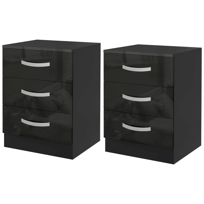 Bedside Table with 2 Drawers, Modern Nightstand for Bedroom, Black