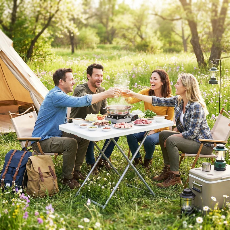Folding Picnic Table 5-Level Height Adjustment, Portable Camping Table for Outdoor Indoor Use 30" x 20", White