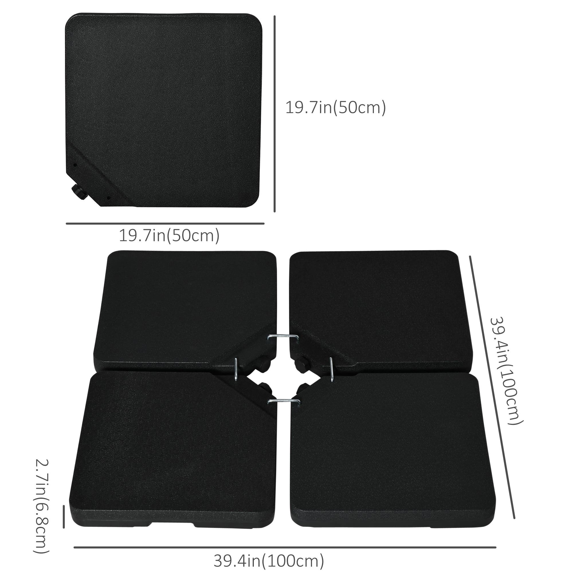 Outsunny Cantilever Weights: Set of 4 Sand/Water Fillable Bases for Banana Umbrellas Black 