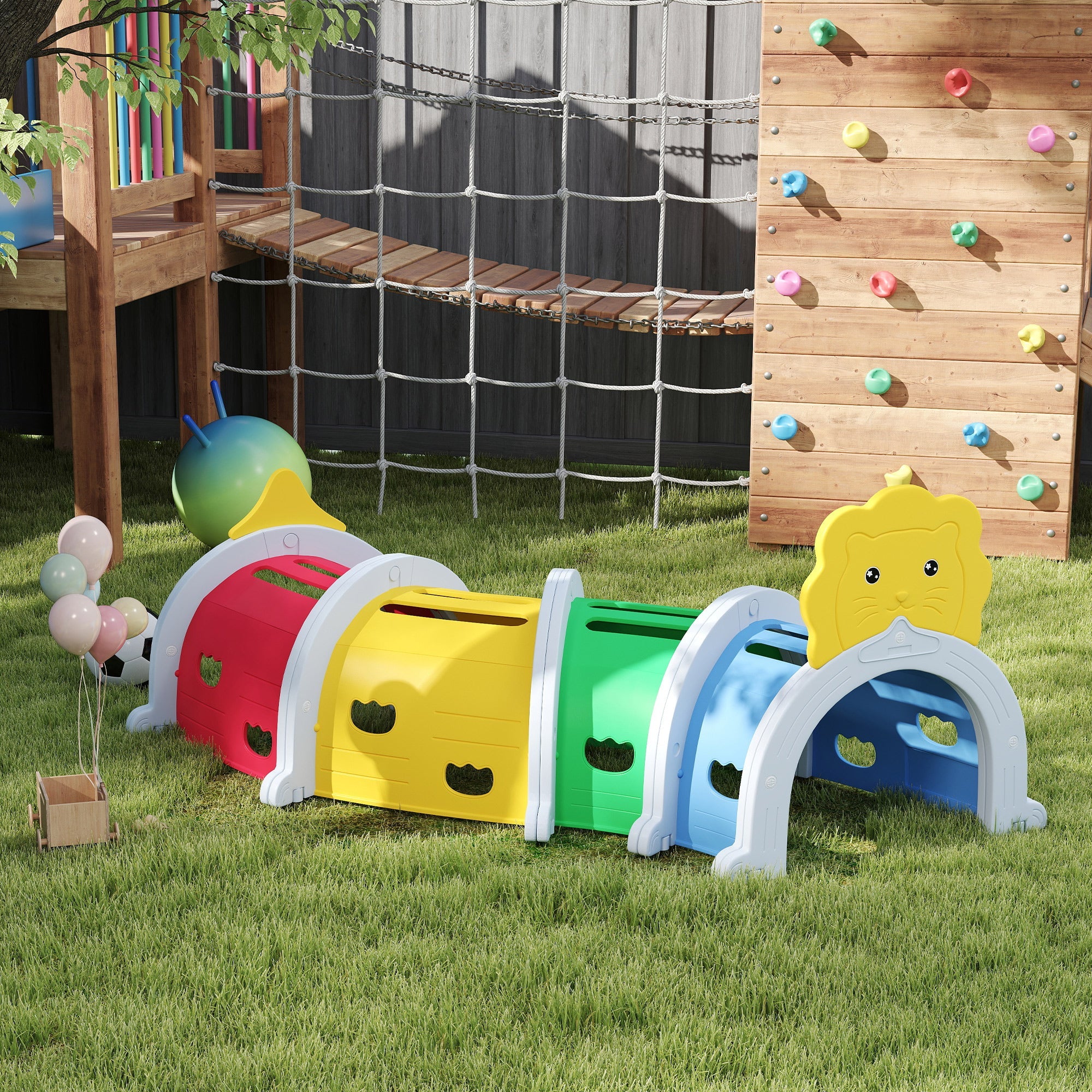 Qaba Lion Design Tunnel for Kids to Crawl Through, for 3-6 Years, Multicoloured 