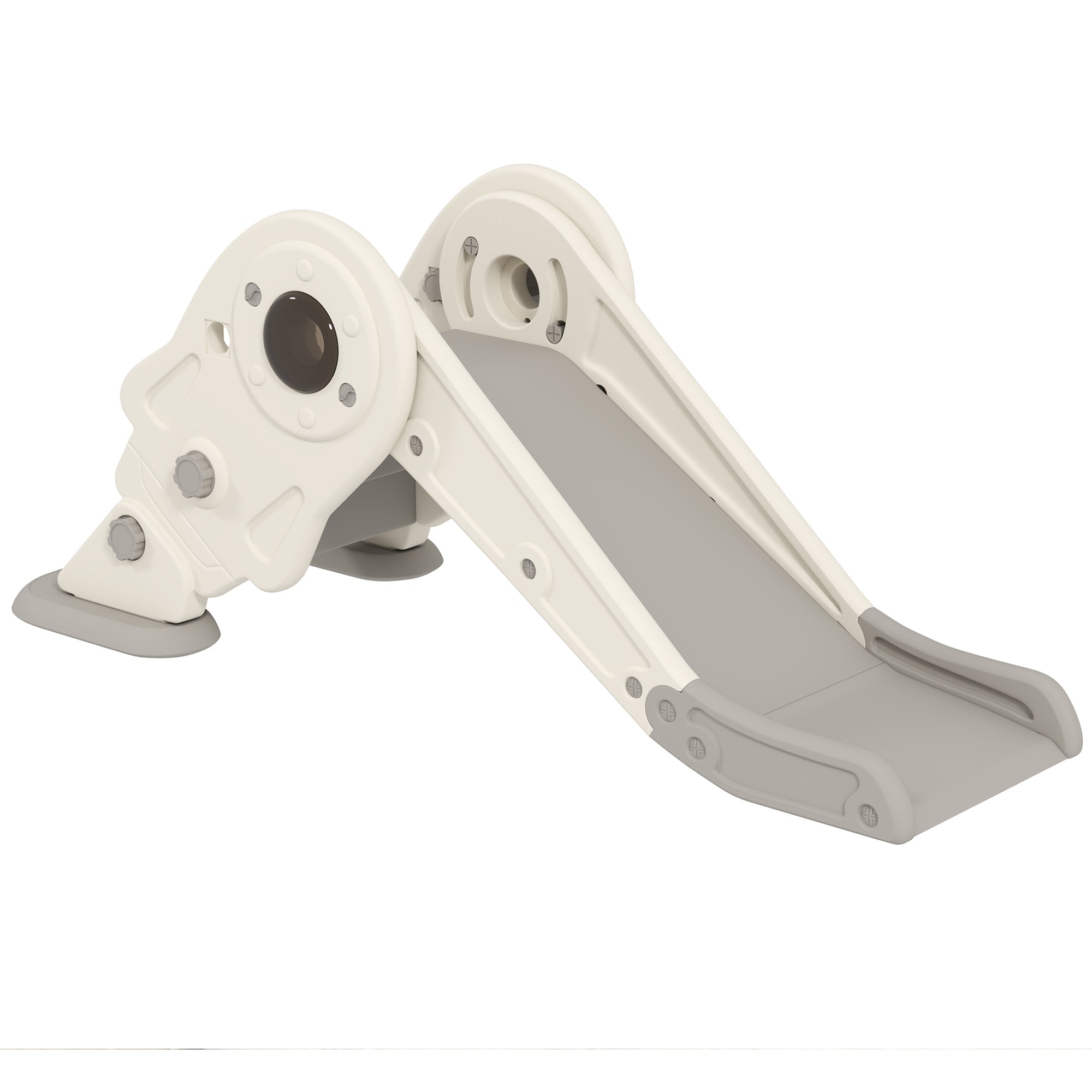 Qaba 3 in 1 Toddler Slide, Foldable Kids Slide with Basketball Hoop, Climber, Anti-Slide Step for Ages 2-5, Cream White 