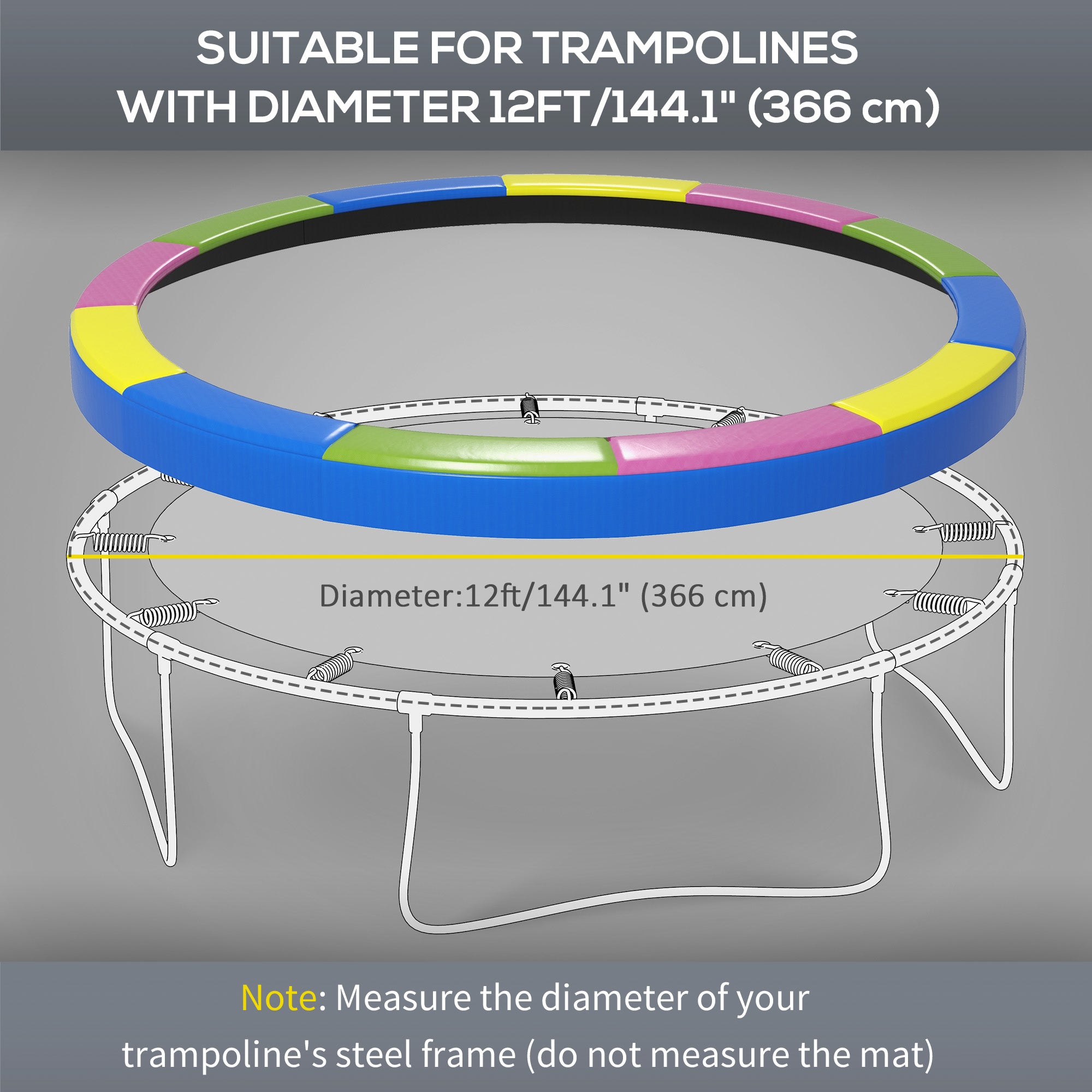 Soozier 12FT Trampoline Spring Cover, Trampoline Pad Replacement, Waterproof and Tear-Resistant, All-Weather Trampoline Accessories, Multi-Colored 
