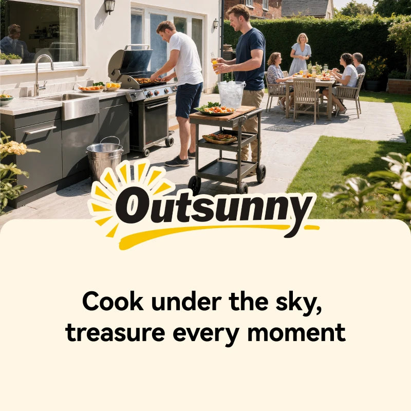 Outdoor Grill Dining Cart with Stainless Steel Top, Pizza Oven Stand Table with Foldable Side Table, Silver