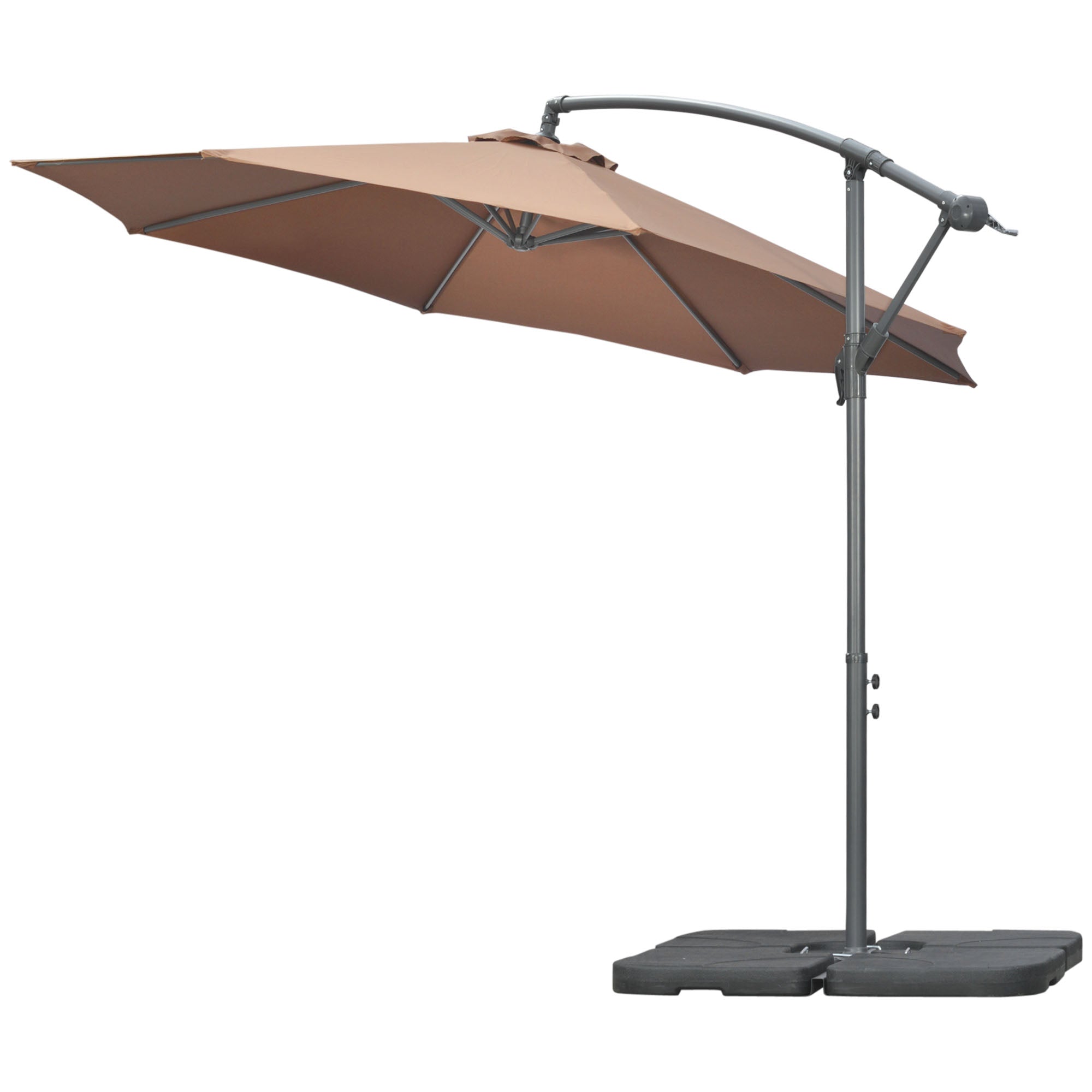 Outsunny 9.6ft Cantilever Patio Umbrella: Outdoor Hanging Parasol with UV Resistant Canopy, Crank & Base, Coffee 