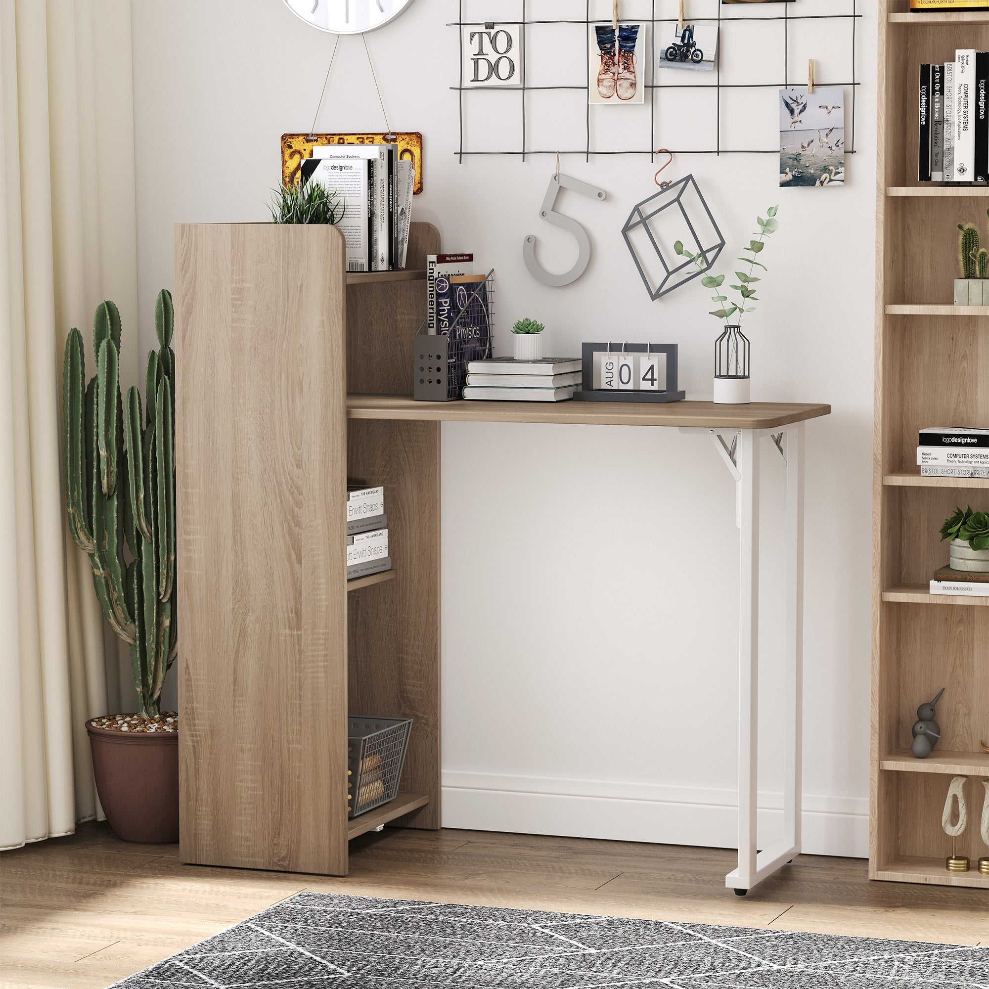 HOMCOM 2 In 1 Storage Cabinet & Dining Table 4-Tier Shelf Drop Leaf Tabletop Anti-toppling Design Small Spaces 