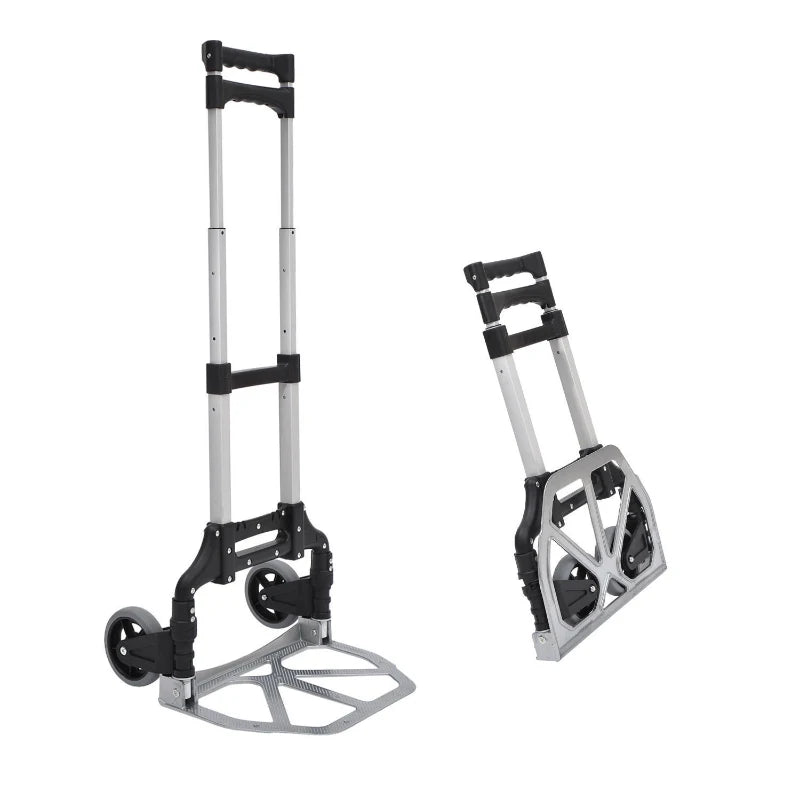 Folding Hand Truck and Dolly with 2 Wheels for Moving, Heavy Duty Luggage Handcart, Aluminum Box Cart with 3 Level Adjustable Telescoping Handle for 154lbs Load Capacity
