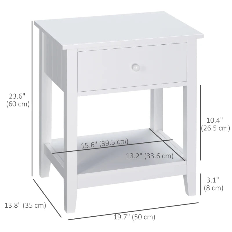 Modern Style Nightstand, Small End Table with Drawer and Storage Shelf for Bedroom, Living Room, White