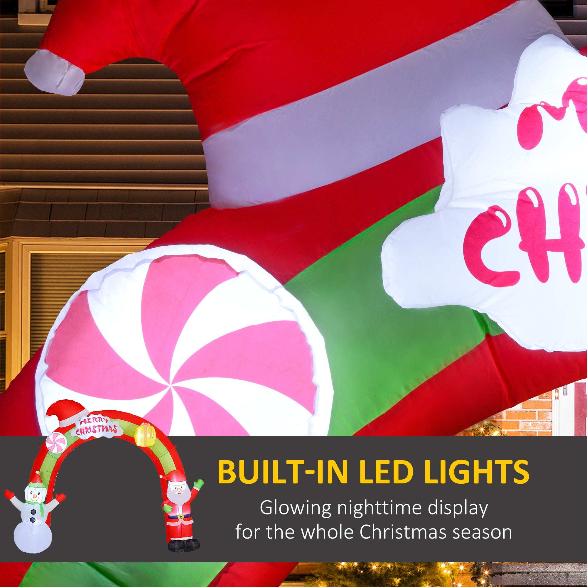 Outsunny 10FT Christmas Inflatable Archway, Outdoor Xmas Blow Up Santa Claus and Snowman Arch with Built-in LED Lights for Yard 