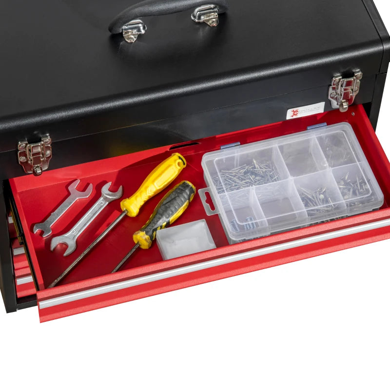 Lockable Tool Chest and Tool Box Set of 2, 7 Drawer Tool Cabinet with Wheels, 4 Drawer Portable Tool Chest with Handle for Garage, Factory, Workshop, Red