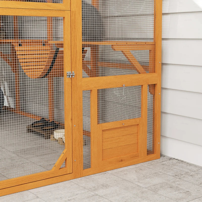 Outdoor Cat Enclosure Wooden Feral Cat House w/ Weatherproof Canopy, Bridges, Resting Boxes, Platforms, for 3-6 Cats