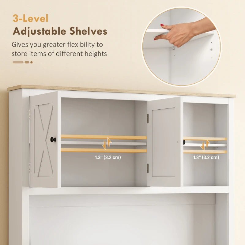 69" Pantry Cabinet with Charging Station, Kitchen Cabinet with Microwave Stand, Tilt-Out Trash Can Cabinet, White
