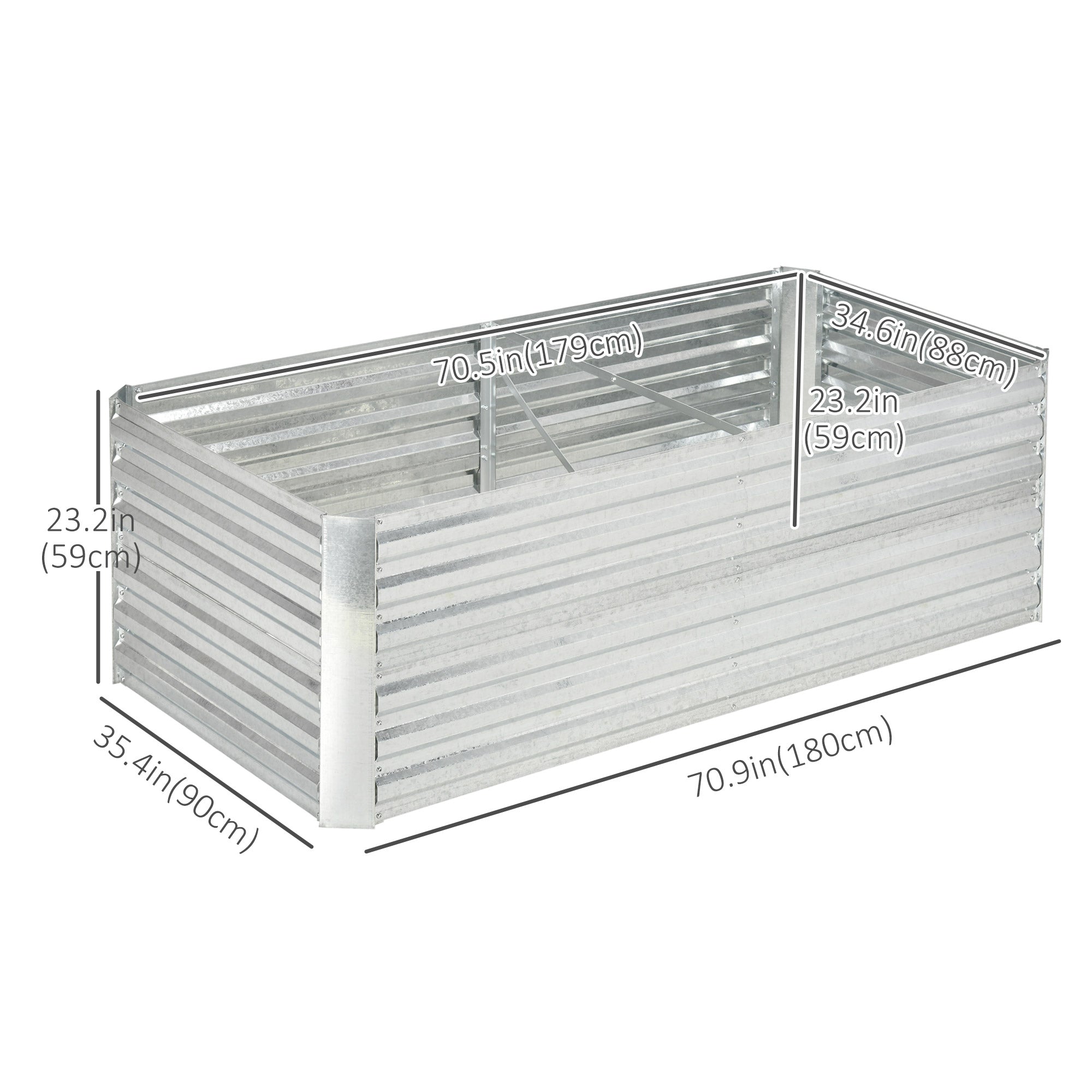 Outsunny Galvanized Steel Raised Garden Bed: 71"x35"x23" Outdoor Planters with Reinforced Rods in Silver 