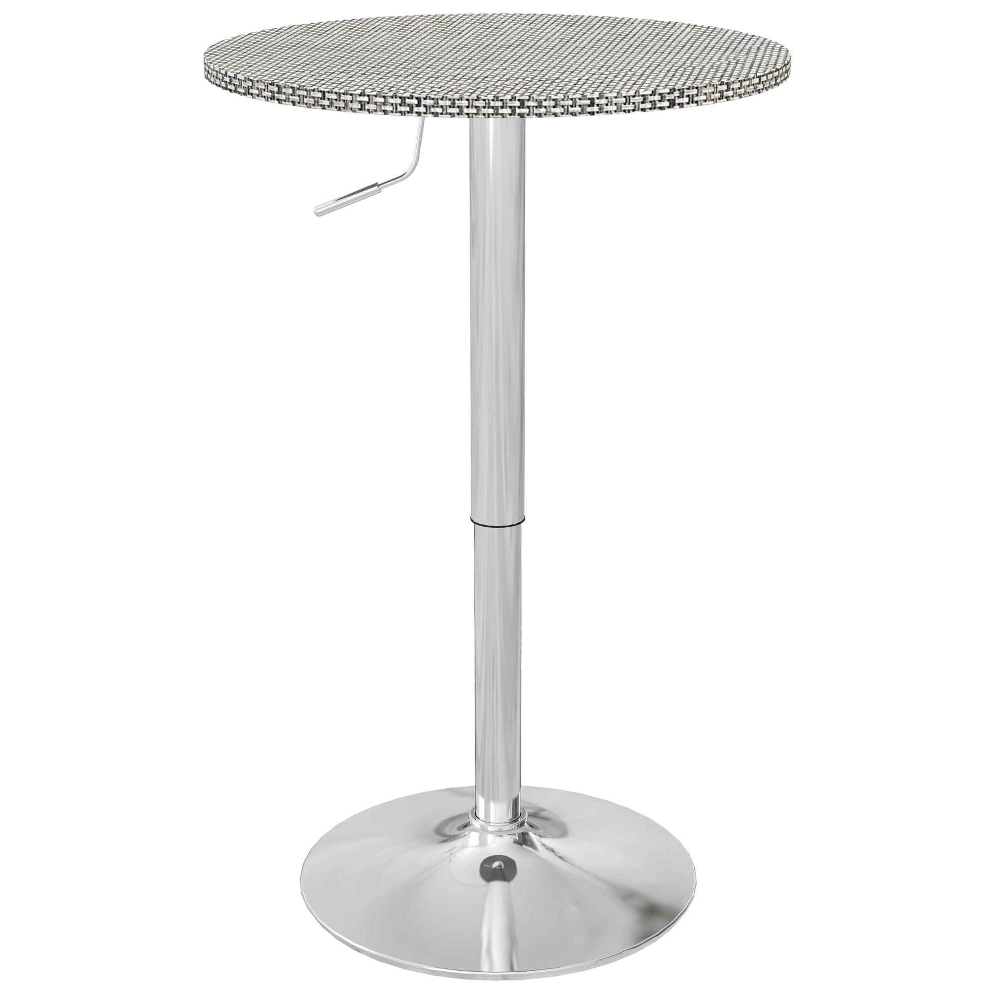 HOMCOM Adjustable Bar Table for 2, Round Pub Table with PE Rattan Top and Steel Base for Home Bar, Small Dining Room, Grey 