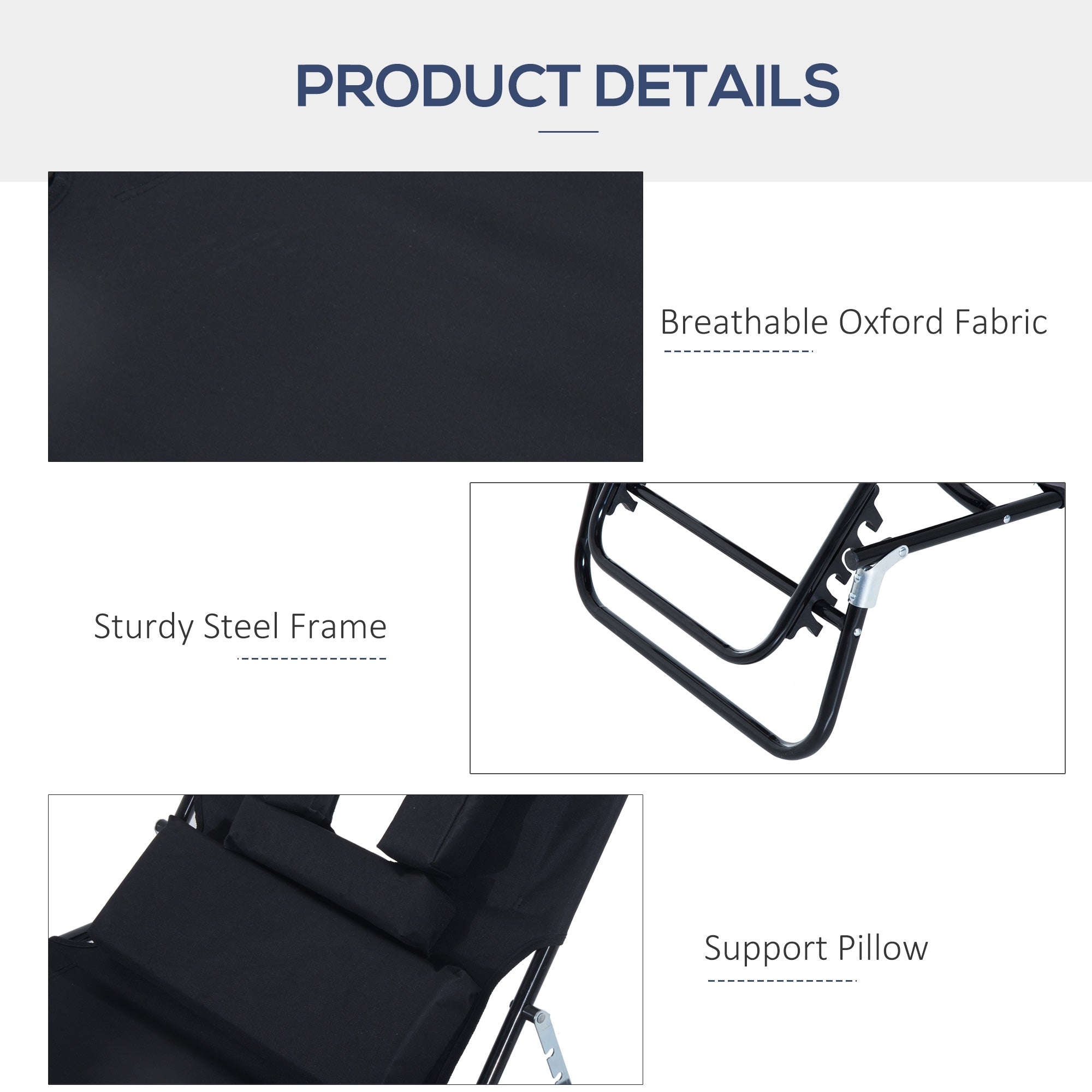 Outsunny Adjustable Garden Sun Lounger w/ Reading Hole Outdoor Reclining Seat Folding Camping Beach Lounging Bed Black 