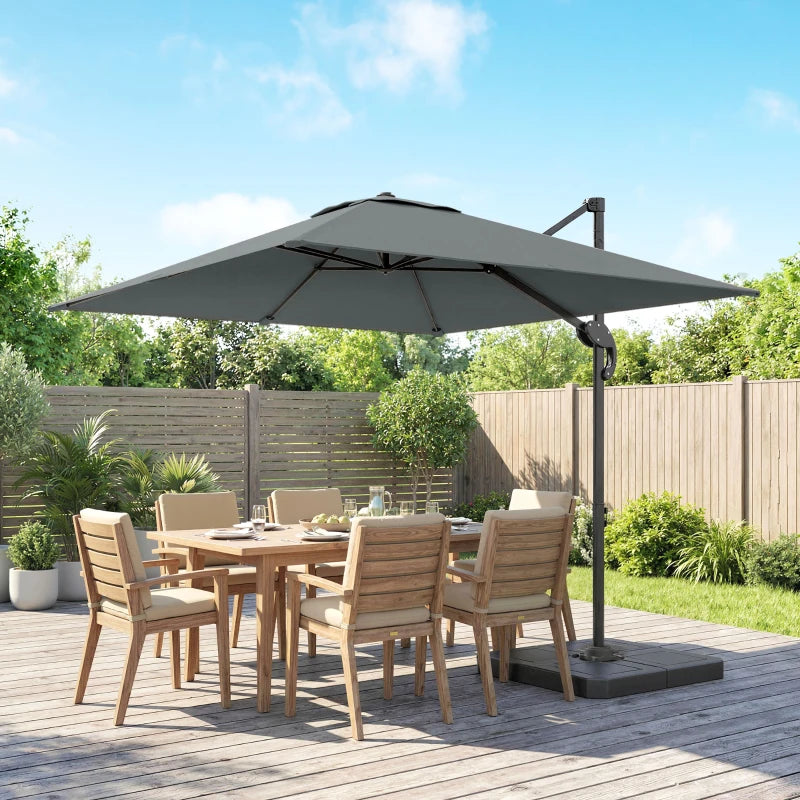 8' x 8' Offset Cantilever Patio Umbrella with Base Weights, UPF50+ Cantilever Parasol with 360° Rotation, Dark Grey