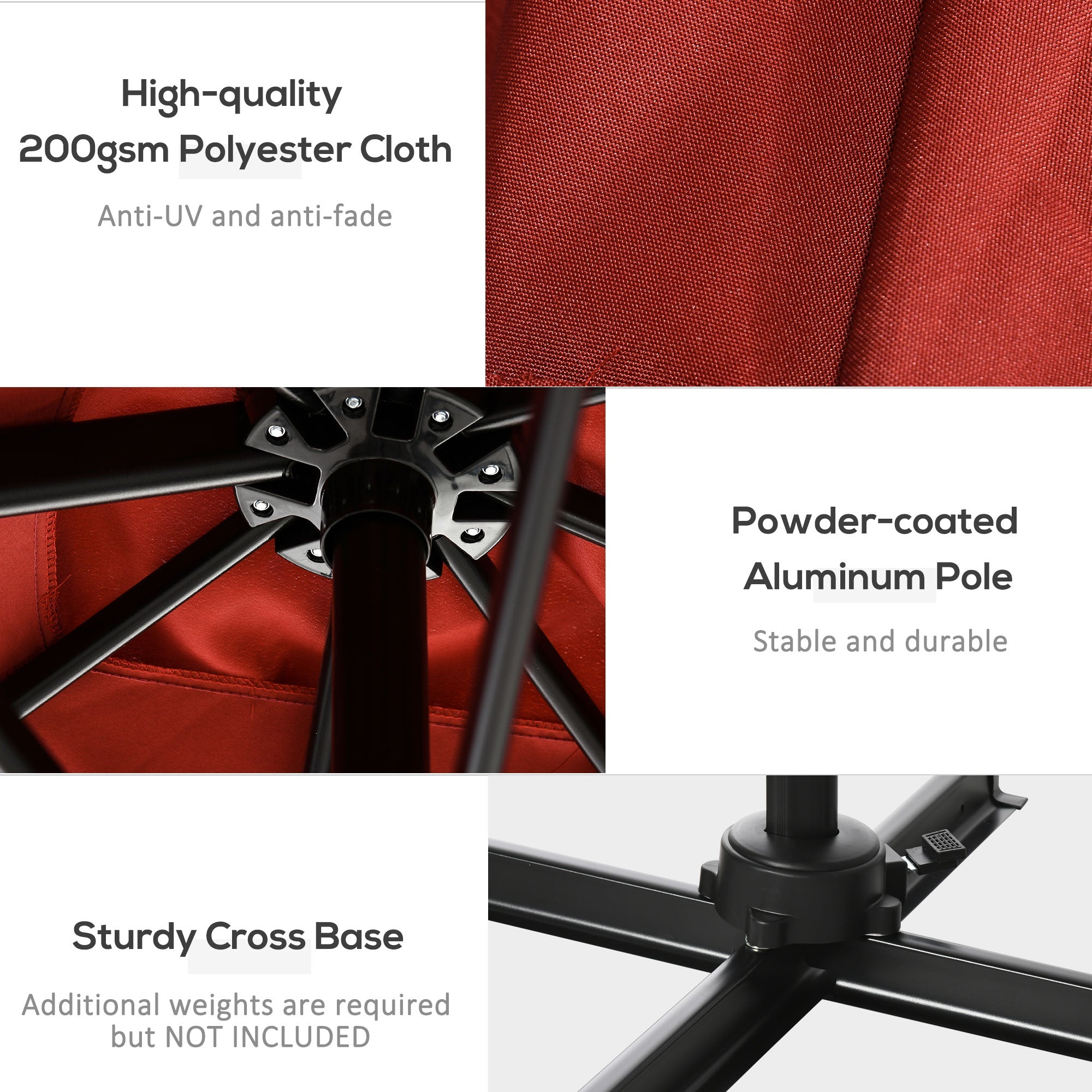 Outsunny Square Patio Hanging Offset Umbrella 8' x 8' Aluminum Cantilever Crank Market Parasol 360° Rotation Cross Base Wine Red 
