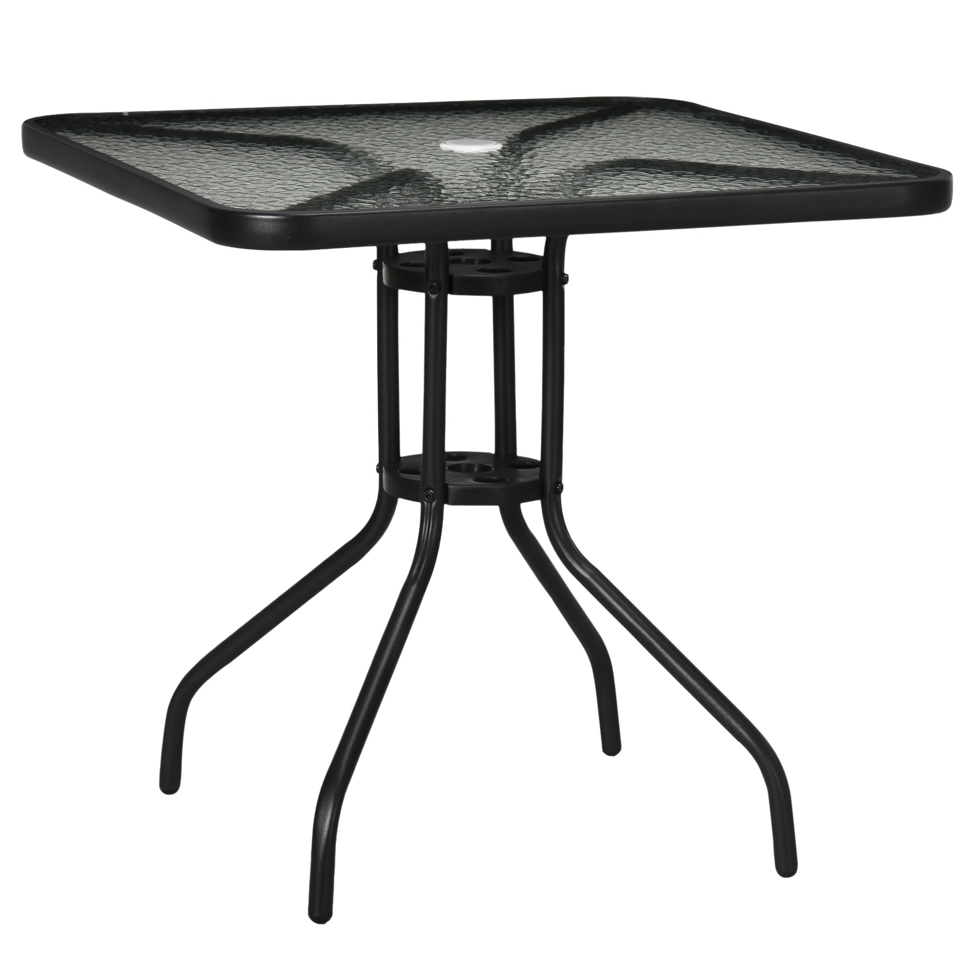 Outsunny Square Outdoor Dining Table - Tempered Glass Top with Umbrella Hole, Perfect for Garden & Balcony, Black 