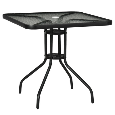 Outsunny Square Outdoor Dining Table - Tempered Glass Top with Umbrella Hole, Perfect for Garden & Balcony, Black 