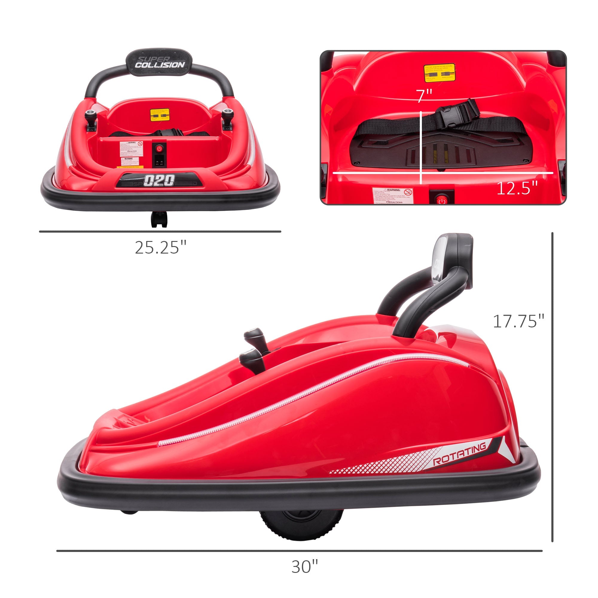 Aosom 12V Kids Bumper Car: 360° Rotation, Twin Motor, Remote Control, Red 