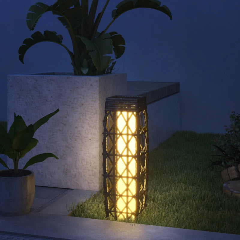 Wicker Outdoor Floor Lamp, Decorative Solar Lantern with Auto On/Off LED Lights, IP44 for Patio, Porch, Pathway, Grey