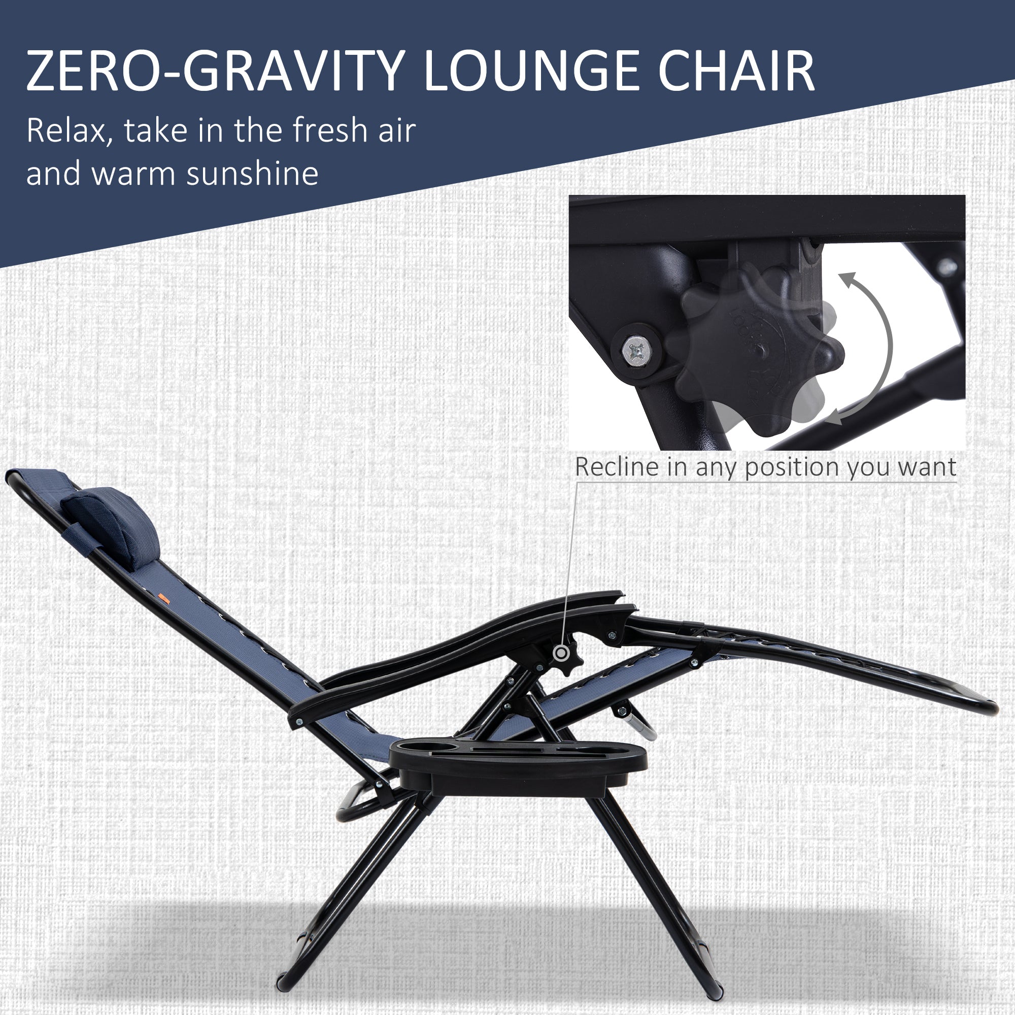 Outsunny Zero Gravity Chair Set of 2 Patio Chair with Side Table Cupholders and Pillows for Pool, Backyard, Lawn, Beach, Blue 
