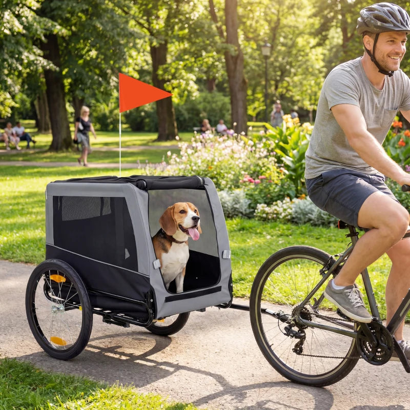 Dog Bike Trailer, Pet Cart Bicycle Carrier with Support Feet, Large Wheels, 2 Doors